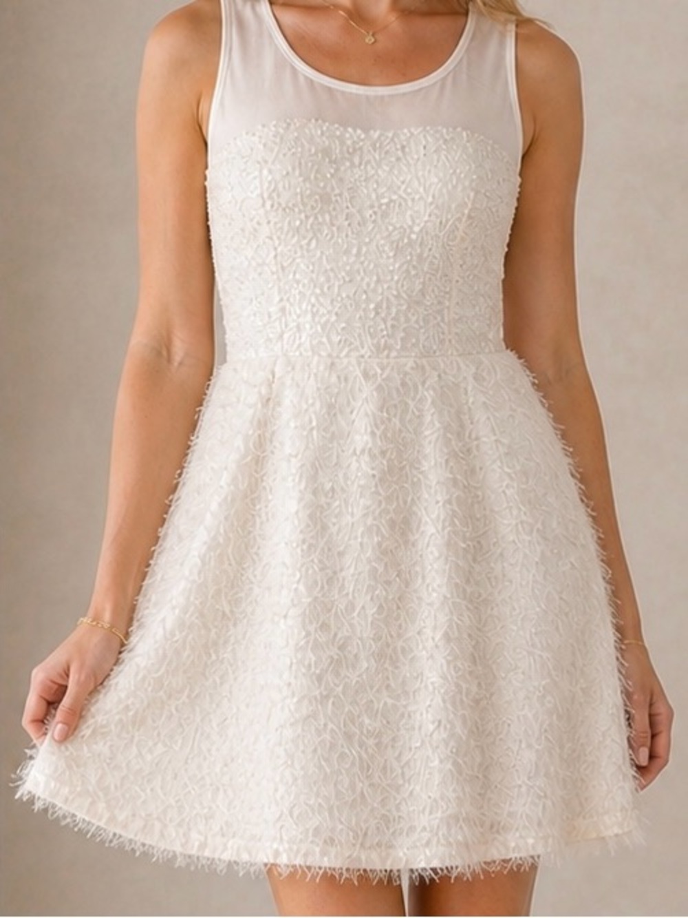 NWT Rachel Roy White Textured Fit Flare Mini Dress Medium